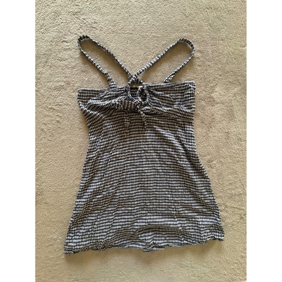 Urban Outfitters Dresses & Skirts - Urban Outfitters Black White Gingham Cotton Tie Front Mini Dress Smocked Back M